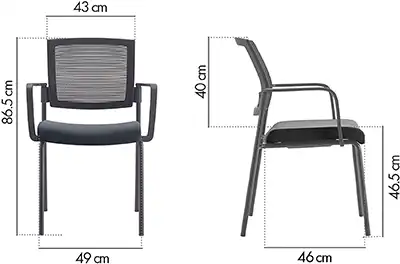 Photo du produit CHAISE SYNERGY DOSSIER MESH NOIR ASSISE TISSU BLEUE SANS ACCOUDOIRS