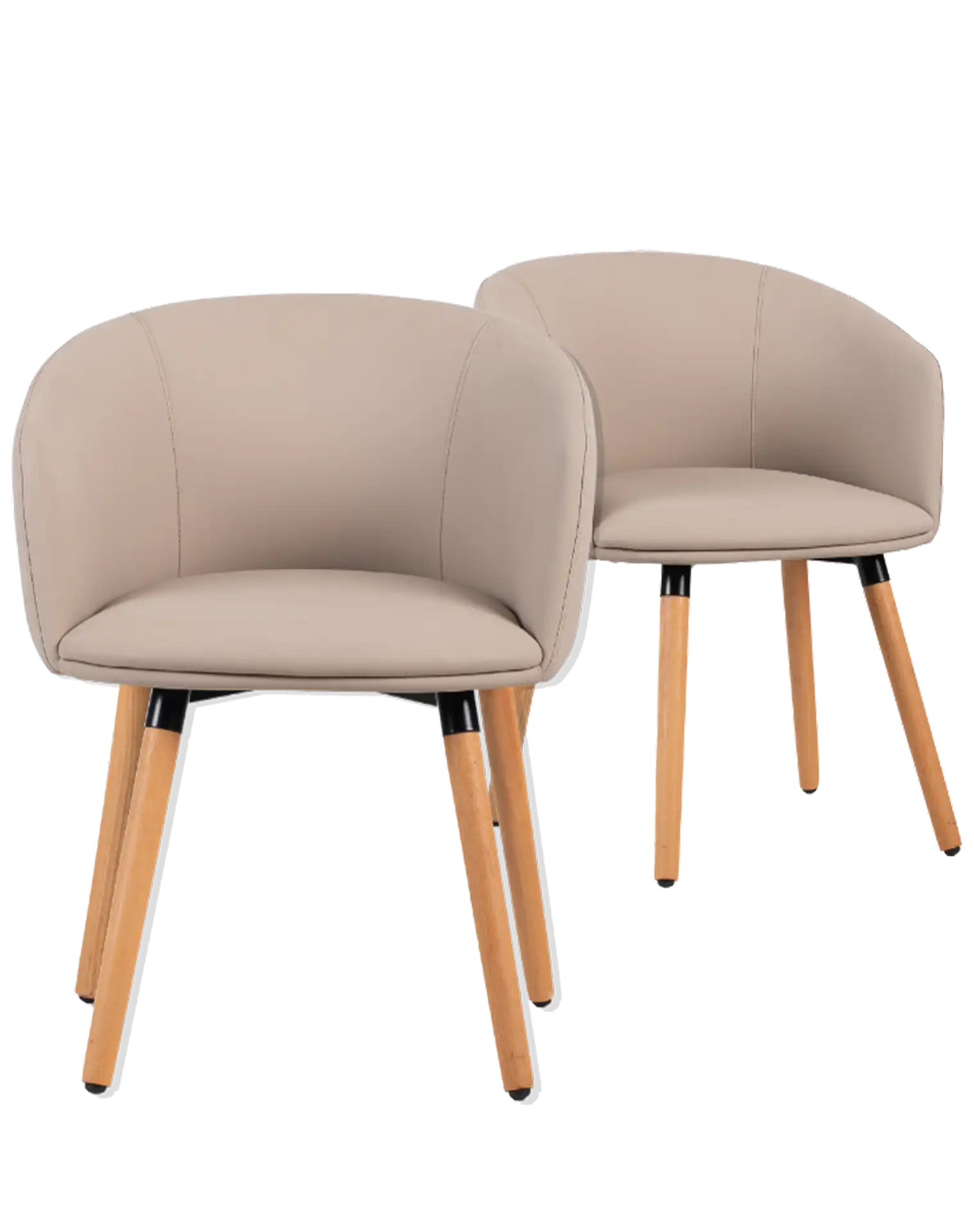 LOT DE 2 FAUTEUILS POLYURETHANE BEIGE PIEDS BOIS