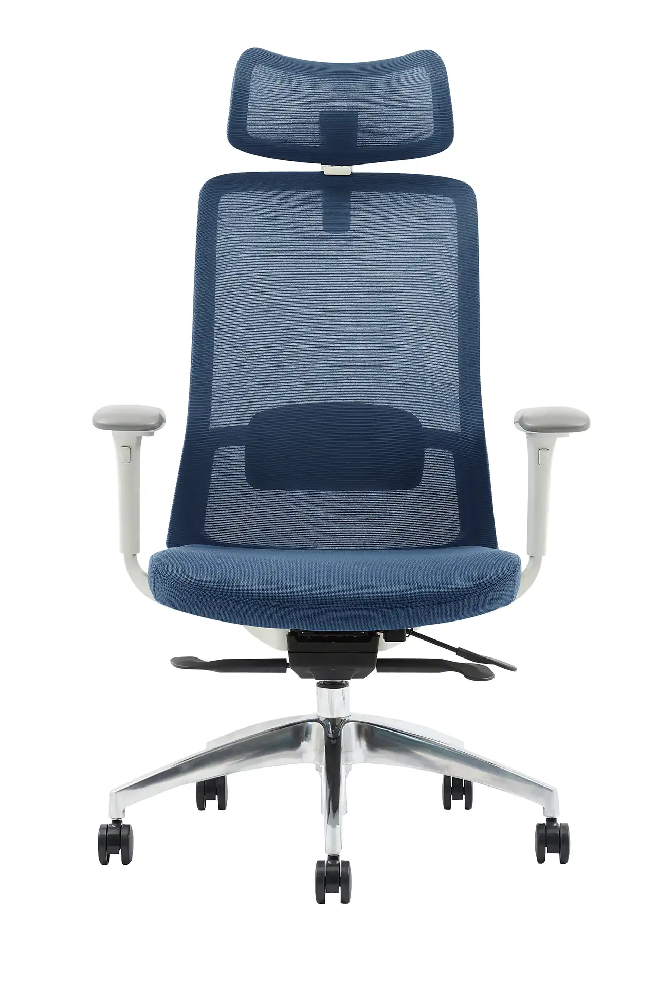 Photo du produit FAUTEUIL POLAR SYNCH CORPS GR/CLAIR, ASS ET DOSS BLEU, PIEDS ALU