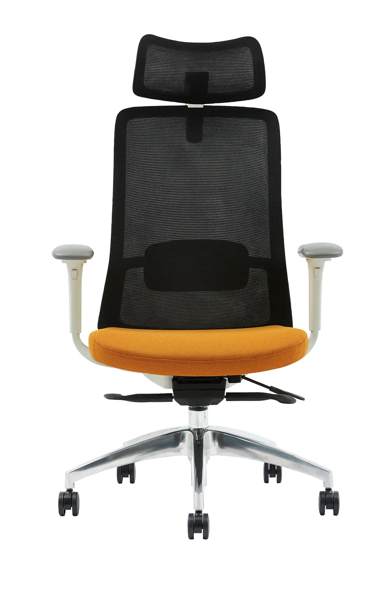 Photo du produit FAUTEUIL POLAR SYNCH CORPS GR/CLAIR, ASS JAUNE DOSS NOIR, PIEDS ALU 