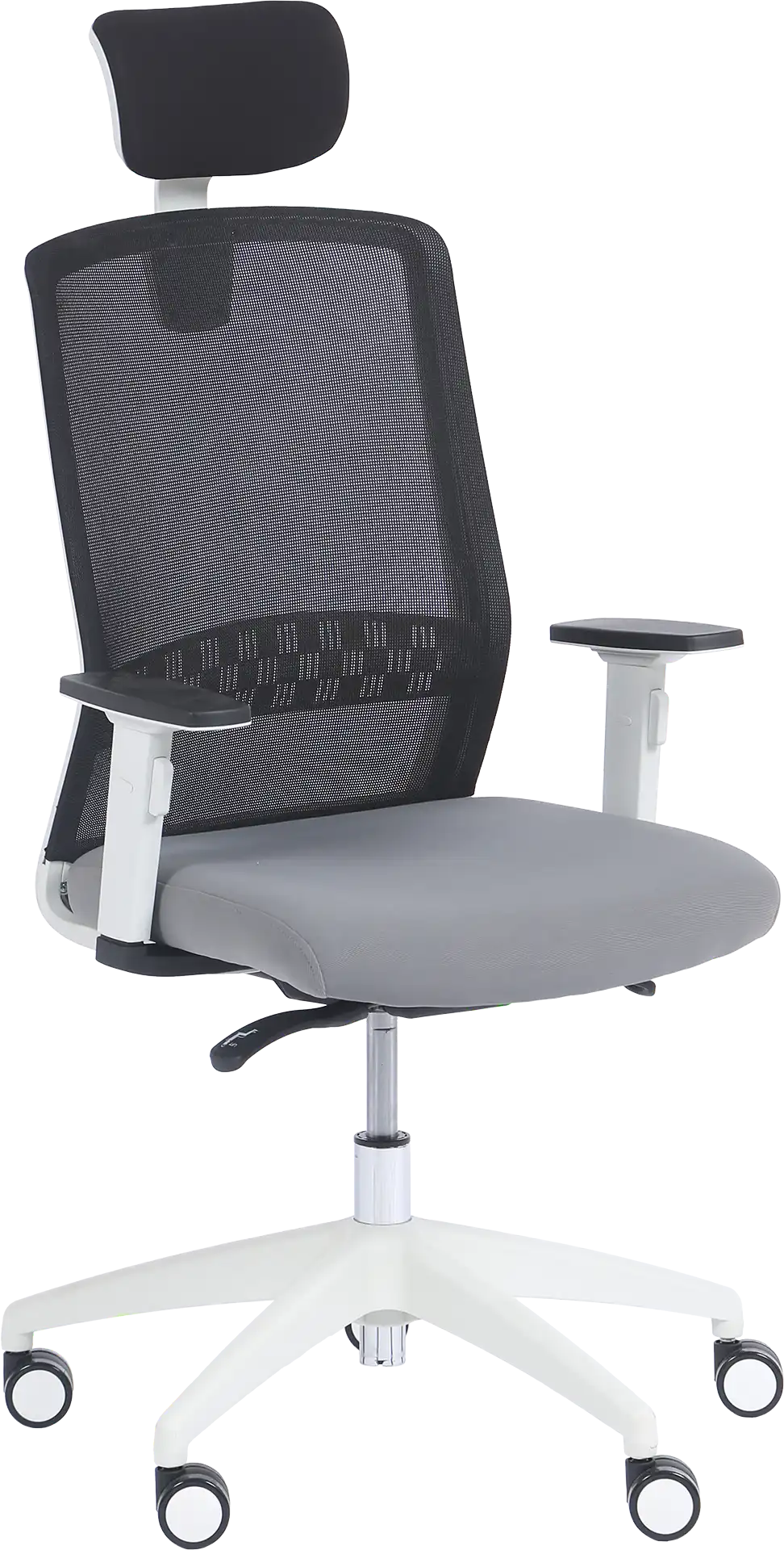 Photo du produit FAUTEUIL SCOTT SYNCHRONE GRIS/NOIR STRUCTURE BLANCHE AVEC APPUI-TÊTE