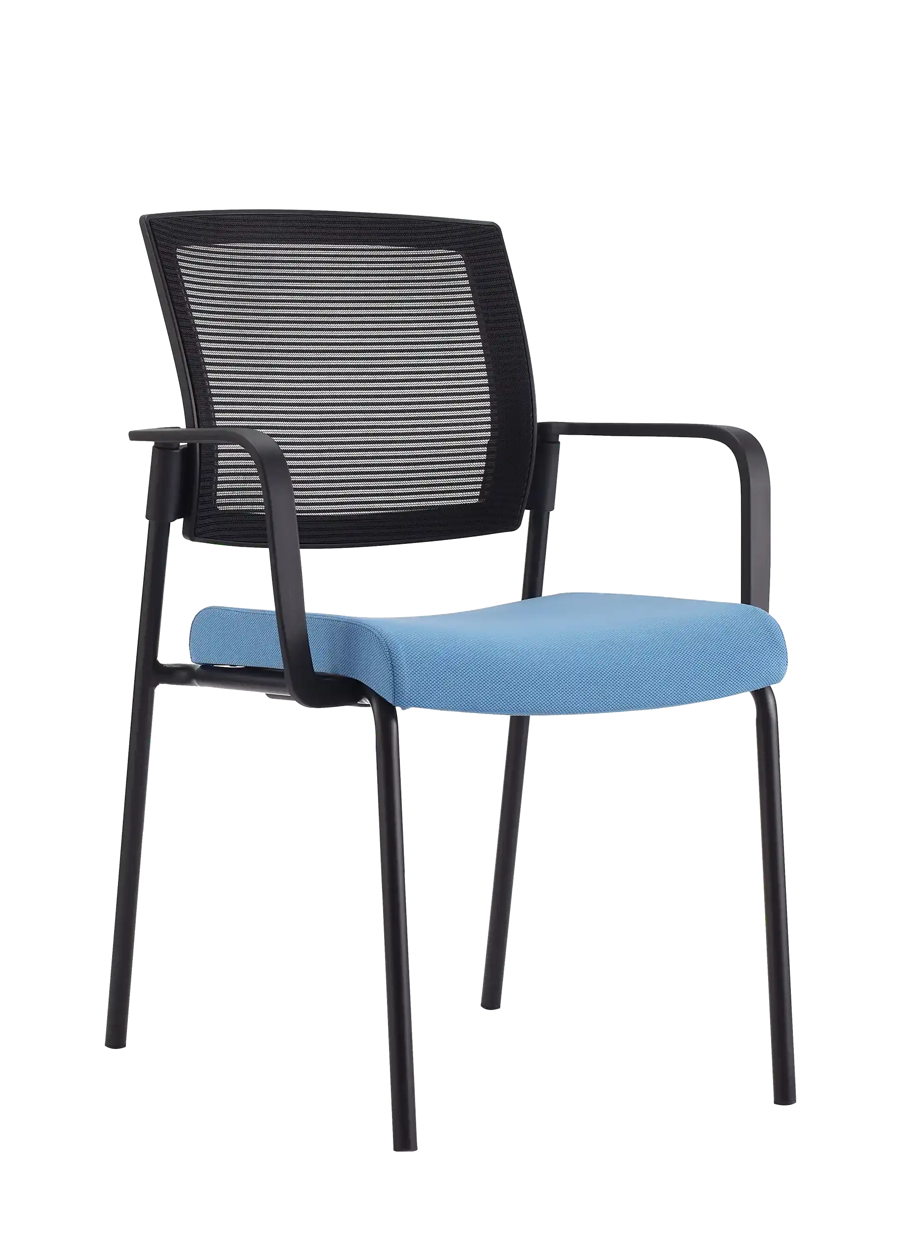 Photo du produit CHAISE SYNERGY DOSSIER MESH NOIR ASSISE TISSU BLEUE SANS ACCOUDOIRS