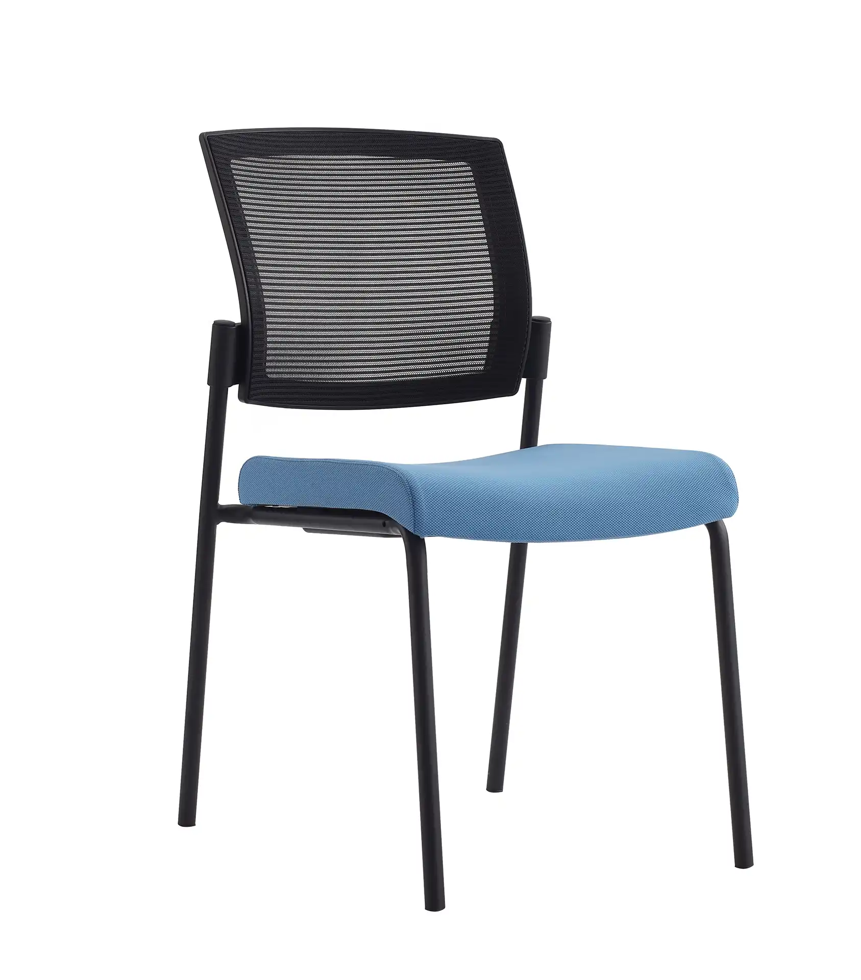 Photo du produit CHAISE SYNERGY DOSSIER MESH NOIR ASSISE TISSU BLEUE SANS ACCOUDOIRS