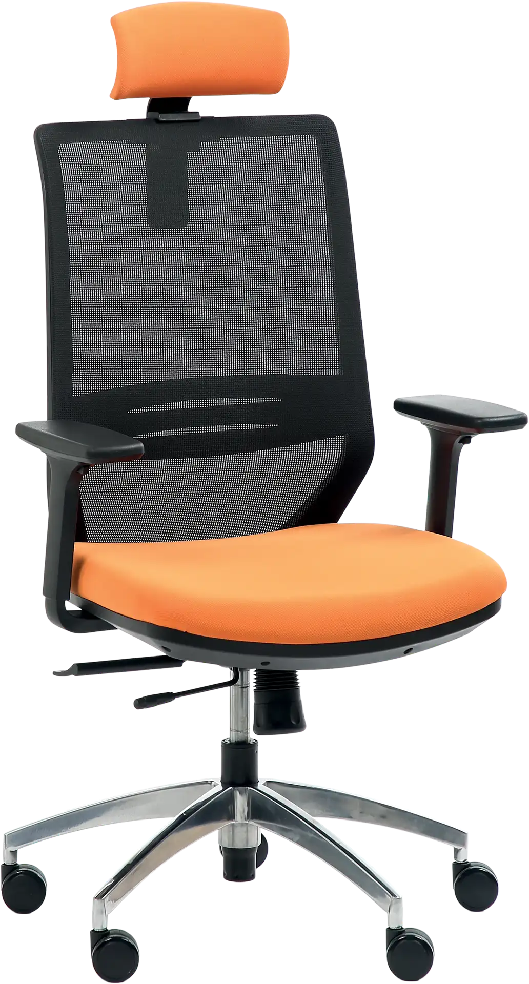 Photo du produit FAUTEUIL ERGONOMIQUE TECSY ORANGE PIEDS ALU ACC 3D